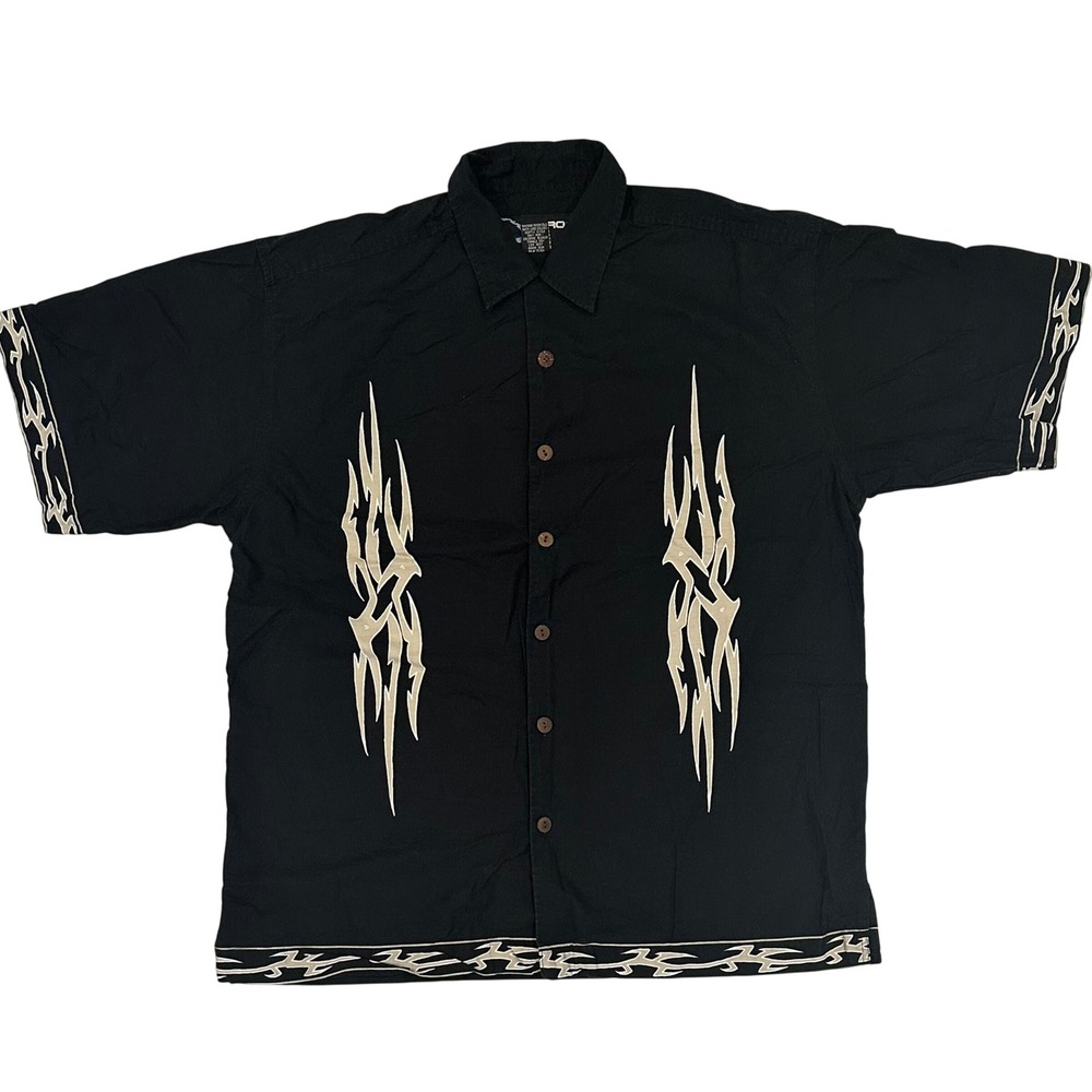 MICROS Urban Lifestyle Mens‎ Medium Black Short Sleeve Button Up Shirt Flame